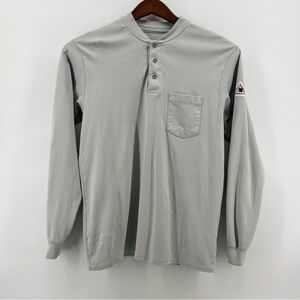 Bulwark Protective Apparel Mens Gray Long Sleeve 3 Button Pullover Shirt Size M